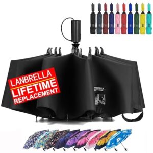 LANBRELLA Compact Reverse Folding Umbrella Auto Windproof Travel Umbrella