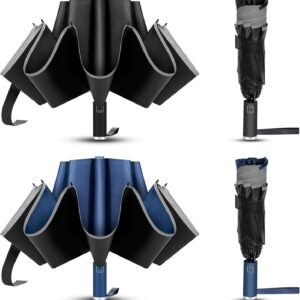 VOUUY 2-Pack Travel Umbrella, Unbreakable 10 RIBS, Windproof Umbrellas for Rain & Sun, Automatic, Foldable Reverse Rain Umbrella for Women Men