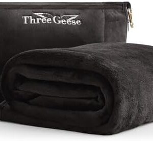 Three Geese 2-in-1 Travel Blanket and Pillow, Soft Flannel Airplane Throw Blanket and Pillow with Luggage Sleeve, 65x40inches, Portable Compact Design with Bag, Ideal for Travel Comfort.