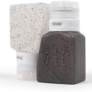 Gravel Silicone Travel Bottles for Toiletries 3oz (2-Pack) – Leakproof, BPA-Free, TSA Approved Travel Bottles with Label System for Shampoo, Conditioner, and Liquid Toiletries (Clear & Gray)