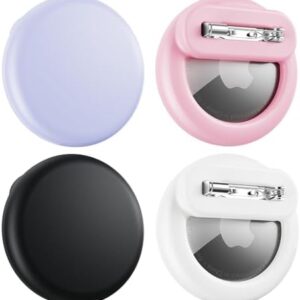 Compatible for Air Tags-4 Pack Apple Kids Hidden, Airtag Holder for Kid, AirTag Hidden Kids Holder with Invisible Pin, Anti Lost, for Children, Elderly, Luggage, Clothing (Black White Pink Purple)