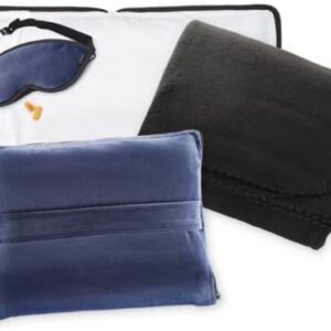 Lewis N. Clark Ultimate Comfort Set + Portable Travel Kit for Airplane, Includes Inflatable Pillow + Zippered Carrying Case, Cozy Fleece Blanket, Eye Mask for Sleeping & Foam Ear Plugs, Navy