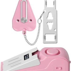 Portable Door Lock & Door Stop Alarm Set, Dual Protection Home Security Door Kit, Travel Hotel Door Lock Devices Pocket Self Defensey Tools for Traveling Hotel Home Apartment,Pink