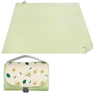 Ainiv Picnic Blanket, Waterproof Beach Blanket with Carry Handle, Foldable Portable Washable Beach Mat Sand-Free, Outdoor Mat in Green for 4-5 People for Camping, Picnic, BBQ - 83 x 87 inches