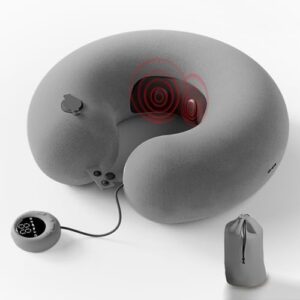 Inflatable Massage Travel Pillow for Airplane, Inflatable Travel Pillow with 6 Massage Modes and Compact Bag, U Shaped Neck Pillow for Airplane, Traveling, Train, Car, Sleeping, Office