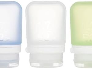 humangear GoToob+ 3-Pack (Small) | Refillable Silicone Travel Bottle | Locking Lid | Food-Safe Material, Clear/Green/Blue, Small (1.7 fl.oz; 53ml)