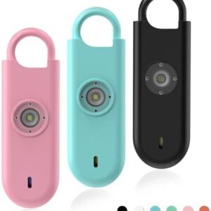 140dB Personal Safety Alarm for Women, 3 Pack Safe Alarm Protection Keychain with Strobe Light & Low Battery Notice, Security Siren Self Defense for Seniors College Girls, Pink+Blue+Black