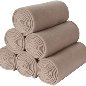 Fleece Throw Blanket Set Bulk for Travel Kids Outdoor Wedding Pet (Camel, Pack of 6 50x60 Inches)