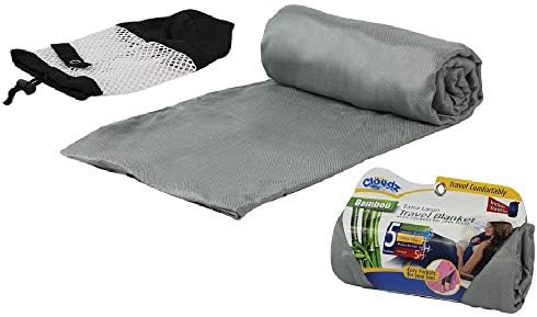 Cloudz Extra Large Airplane Travel Blanket for Your Flight, Car, Camping, Home or Comforting Warmth Anywhere! Includes Warm Cozy Pockets for Your Feet and a Travel Bag - Charcoal