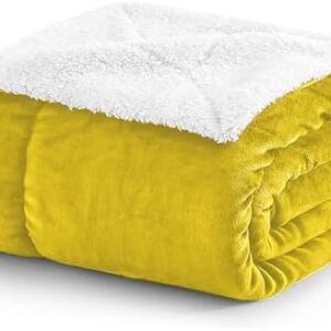 MOONLIGHT20015 Sherpa Blankets Queen Size - (Ochre, 90X90 Inches) Fuzzy, Soft and Wool/Fleece Blanket for Bed, Fluffy Blankets for Winter, Camping and Travel