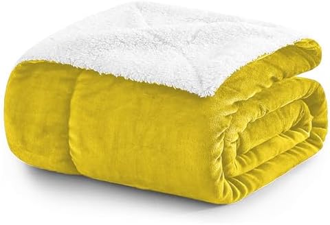 MOONLIGHT20015 Sherpa Blankets Queen Size - (Ochre, 90X90 Inches) Fuzzy, Soft and Wool/Fleece Blanket for Bed, Fluffy Blankets for Winter, Camping and Travel