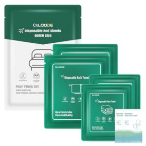 Hotel Essentials Disposable Bed Sheet for Travel, Queen Size Disposable Sheet with Bath Towel Face Towel Toilet Seat Cover, Disposable Hotel Sheet Travel Essentials for Cruise, Hotel, Camping, SPA