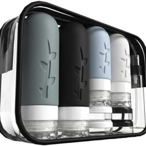 16 Pack Travel Bottles Set - TSA Approved Leak Proof Silicone Squeezable Containers for Toiletries, Conditioner, Shampoo, Lotion & Body Wash Accessories (Black)