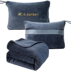 Travel Cooling Blanket and Pillow- Soft 2 in 1 Airplane Compact Flight Essentials Car Pillow Travelers Gifts Accessories Compact Pack Blanket for Any Travel with Luggage Backpack Strap Grey
