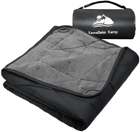 Outdoor Waterproof Blanket, Foldable Fleece Stadium Blanket for Outdoor Sports Event, Camping, Car, Pet, Picnics - Windproof, Wearable, Machine Washable 80" x 58" (Black Gray)