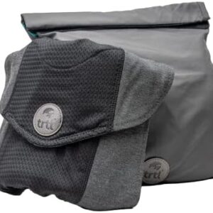 trtl Travel Pillow Cool for Neck Support - Cooling Airplane Neck Pillow for Sleeping - Breathable Fabric - Easy to Carry - Ergonomic Design for Traveling on Planes, Cars, and Trains - Black/Grey