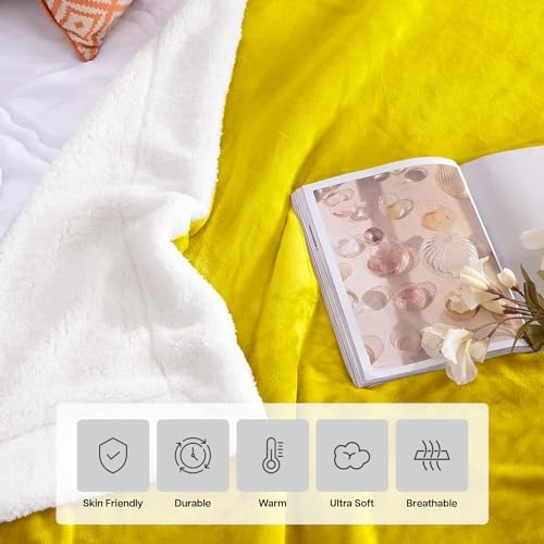 MOONLIGHT20015 Sherpa Blankets Queen Size - (Ochre, 90X90 Inches) Fuzzy, Soft and Wool/Fleece Blanket for Bed, Fluffy Blankets for Winter, Camping and Travel - Image 5