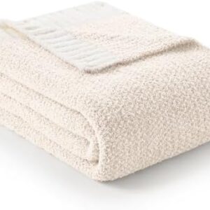 Snuggle Sac Buttery Ivory Throw Blanket for Couch, Reversible Super Soft Knitted Blankets, Warm Cozy Knit Fuzzy Plush Lightweight Throws Dupes for Sofa, Bed, Picnic, Ivory, 50 x 60 inches