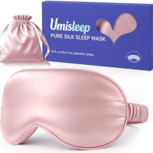 Umisleep Pure Soft Silk Sleep Mask [22 Momme 6A], Light Blocking Eye Mask with Upgraded Nose Pad, Breathable Sleeping Mask for Women Men, Elastic Bindfold with Travel Pouch,Pink