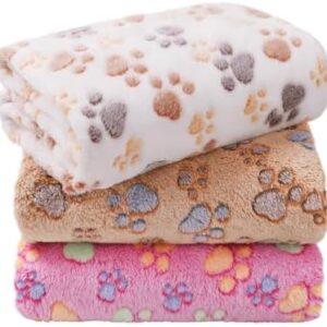 LINENLUX 1 Pack 3 Blankets Super Soft Fluffy Premium Fleece Dog Blankets for Puppy Cat Pet Blanket Flannel Throw Warm Sleep Dog Paw 31x20 inches