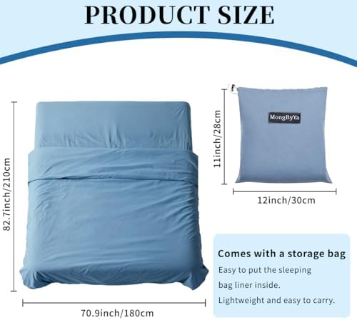 MongByYa Sleeping Bag Liner Lightweight Compact Sleeping Bag Sack Portable Clean Travel Sheet Camping Sleep Sheet for Backpacking Hotel Hiking - Image 3