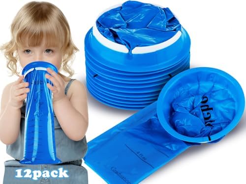 Valchoose 12 Pack Kids Vomit Bags Disposable, Hospital Grade 800ml Motion Sickness Bags for Car Kids Lifesaver, Barf Bags Come in Handy, No Spilling Perfect for Car Sick, Chemo, Road Trip(Blue)