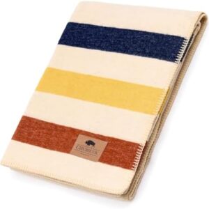 Chubbuck 100% Wool Blanket Camping (60" x 84") - Large Warm Blanket for Camping, Emergency, Outdoor Concerts and Home Use - Fire Retardant, Soft and Warm Blankets for Winter (Lighthouse)