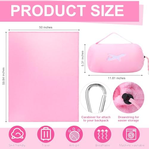 Peryiter 6 Sets Bulk Travel Blanket Pillows for Long Flight Sleeping 50 x 60 Inches Soft Flannel Packable Airplane Flight Blanket 2 in 1 Combo Warm Traveling Plane Essentials(Pink) - Image 2
