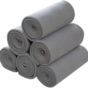 CAI TENG Fleece Throw Blankets Lightweight Warm for Soft Cozy Pet-Friendly Bulk Fleece Blanket Solid for Home, Bed, Sofa, Dorm, Office, Gifts, Outdoor (Grey, Pack of 6-50 x 60 inch)