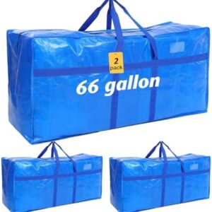 Vincreem 2 Pcs 66 Gallon Extra Large Moving Bags Storage Bags with Zipper and Handles Heavy Duty Duffle Bag Foldable Tote Bag for College Dorm Travel Clothes Blankets Bedding Moving (Blue)