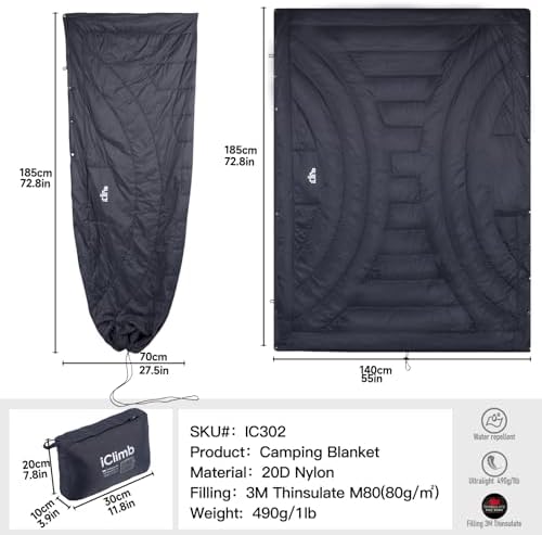 iClimb 3M Thinsulate Insulation Warm Camping Blanket Ultralight Compact - Image 5