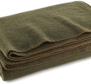 Ever Ready First Aid Olive Drab Green Fire Retardant Warm Blanket, 66" x 90" (80% Wool), US Military Style Survival and Emergency Blanket for Camping and Outdoor Use