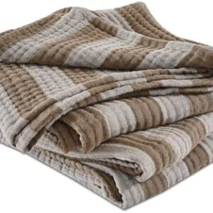 EMME Cotton Muslin Large Throw Blanket Couch Breathable Gauze Soft Lightweight Bed Blankets Adults (Striped Brown, 50"x70")