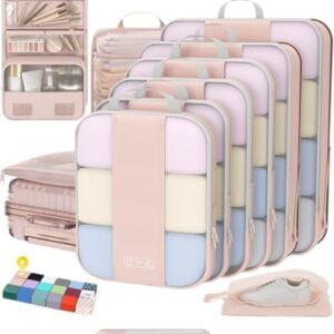 10 Set Compression Packing Cubes for Travel Gifts Women Mom,OlarHike Luggage Clothes Organizer for Travelers,Airplane/Cruise/Car/Train Travel Essentials,Compressible Expandable Saver Space Bags(Beige)