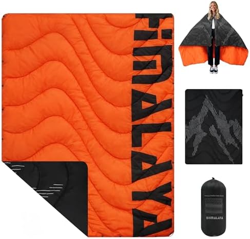 喜马拉雅 Lightweight Camping Blanket, Packable, Down Alternative, Puffy, Printed Wearable Blankets, Warm Camping Quilt with Snap Buttons for Outdoor, Travel, Hiking