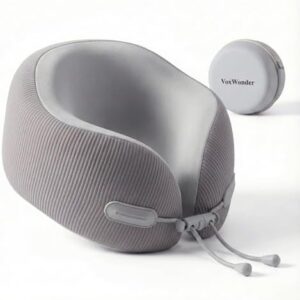 VoxWonder Memory Foam Travel Neck Pillow for Airplane, 360° Head Support Travel Essentials for Long Flights, Breathable Cover and Compact Storage Case, Portable Gift for Men and Women