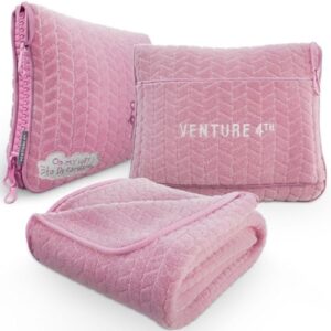 VENTURE 4TH Travel Blanket Pillow – Premium Ultra-Soft & Warm 2-in-1 Blanket or Pillow for Airplane, Car & Bus – Compact, Lightweight & Portable – Lint-Free, No Shedding, No Pilling - Pink