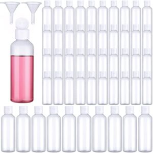 50 Piece 3.4 oz Travel Bottles Set Clear Plastic Refillable Squeeze Bottles with Flip Cap Dispensers and 2 Funnels for Travel-size Liquid Cosmetics(Clear, White)