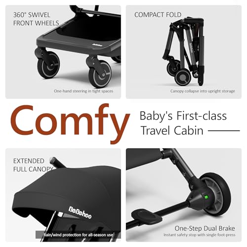 Lightweight Travel Baby Stroller, Foldable Portable Airplane Compact Umbrella Strollers for Toddler 1-3 Years (Full Canopy,Black) - Image 2