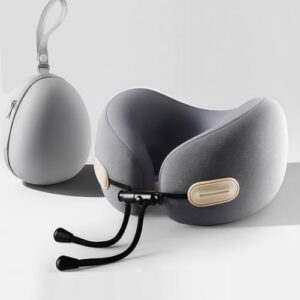 Ziurfys Travel Neck Pillow with Storage Case, 100% Pure Memory Foam, Airplane Head Support for Flight Sleeping, Portable, Gray