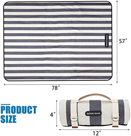 G GOOD GAIN Waterproof Picnic Blanket Portable with Carry Strap for Beach Mat or Family Outdoor Camping Party, Park Blanket for Grass Park, Hiking, Travel, Concerts (Denim Blue) - Image 5