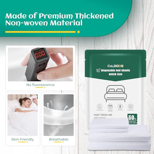 Hotel Essentials Disposable Bed Sheet for Travel, Queen Size Disposable Sheet with Bath Towel Face Towel Toilet Seat Cover, Disposable Hotel Sheet Travel Essentials for Cruise, Hotel, Camping, SPA - Image 5