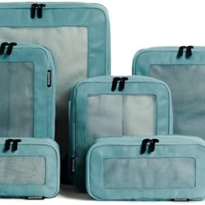 Aerotrunk Compression Packing Cubes for Travel - Luggage Organizer Bags - Double Zipper Packing Cubes for Suitcases (6-Pack, Teal)