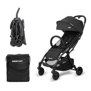 Beberoad Lightweight Baby Stroller for Airplane R2 Small Travel Stroller Compact Strollers Foldable, Infant Toddler Stroller with Adjustable Backrest, Cup Holder and Waterproof Canopy, Black