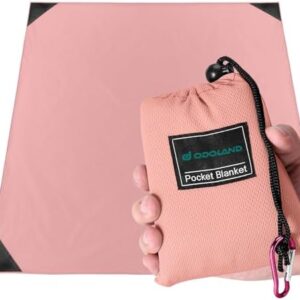 Odoland Pocket Blanket Picnic Blanket, 71" x 63" SandProof Waterproof Outdoor Beach Blanket with Portable Bag, Foldable Lightweight Sand Free Quick Drying Beach Mat for Hiking Camping Travel, Pink