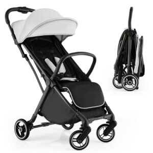 HONEY JOY Lightweight Baby Stroller, Compact Travel Stroller for Airplane, Fits Airplane Cabin & Overhead, One-Hand Gravity Fold, Self-Standing Toddler Stroller w/Adjustable Backrest/Canopy(Gray)