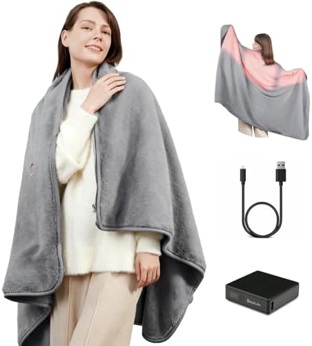 Carbon Fiber Heated Blanket with Battery, Large 3-Zone Electric Throw | Machine Washable, Long-Lasting for Home, Camping, Travel, Office