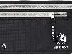 VENTURE 4TH Money Belt for Travel – Hidden Under-Clothes RFID Blocking Passport Holder & Slim Travel Wallet Pouch for Men & Women to Protect Cash, Cards & Documents (Black)
