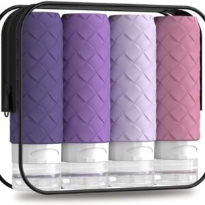 Travel Bottles for Toiletries, TSA Approved Silicone Travel Size Containers for Toiletries, BPA Free Leak Proof Refillable Essentials Accessories, Shampoo and Conditioner Bottles (Purple)