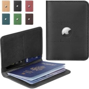 ALLIVE Passport Holder for Travel, Genuine Leather Passport Holder with Airtag Women Men,Travel Must Haves Airport Essentials, Passport Cover Travel Gifts Black